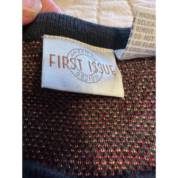 VTG 80s 90s Tapestry-Jumper Sweater Shoulder pads Retro cotton blend Mardi Gras - Picture 12 of 16